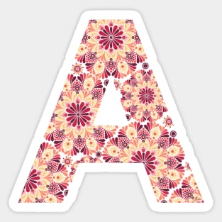 Floral Mandala Capital Letter A Sunset Sticker